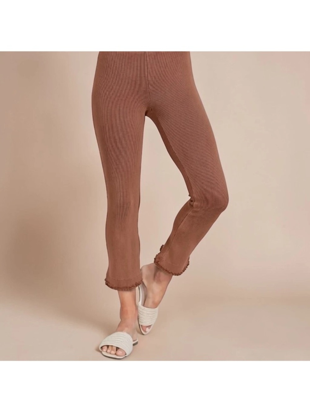 Free People Rust Ribbed Crop Cropped Pants size M - Picture 2 of 5